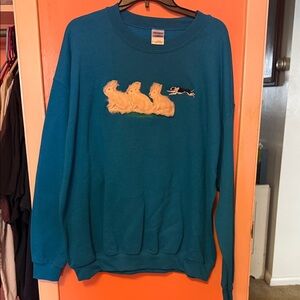 Gildan Teal Crewneck Sweater with Rabbit Design